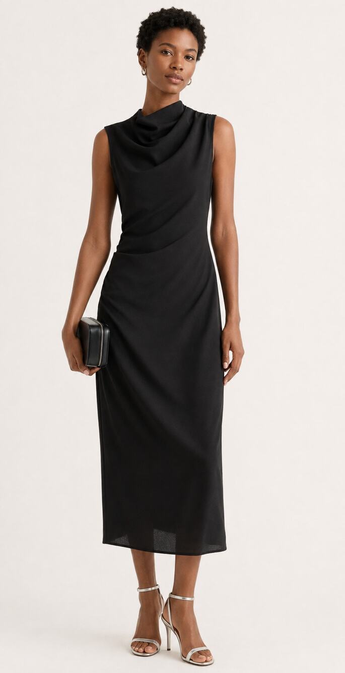 Modern Citizen Ayelet Gathered Neck Midi Dress Black Sleeveless Womens Size XS